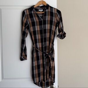RW&CO. Black and Brown Plaid Long Sleeve Dress